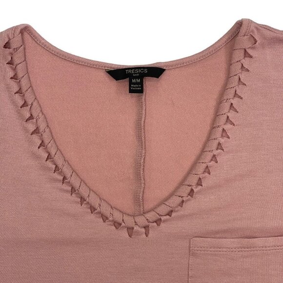 TRESICS Luxe Women's Hi-Lo Pullover Top Medium Rose Braided V-Neck Short Sleeves - Picture 3 of 13